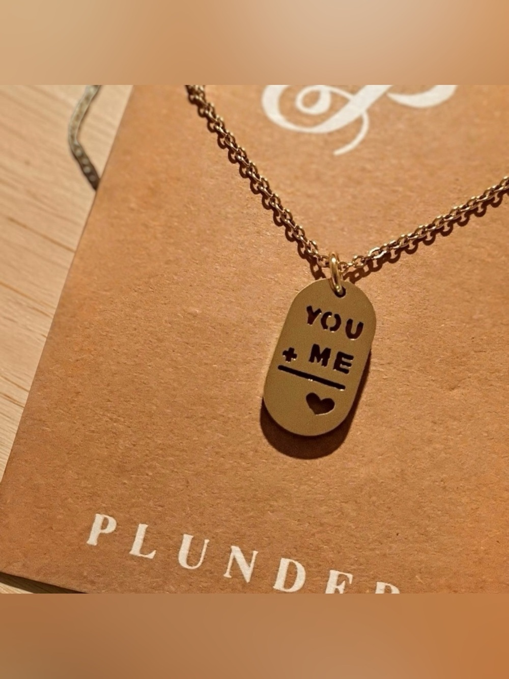 Goldtone Pendant Necklace - "YOU + ME"